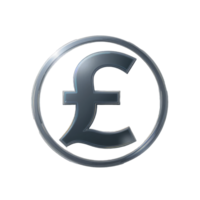 Sterling Pound Symbol in a Metallic Circle. A 3D Render of the British Currency png