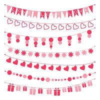 Set of garlands, buntings for Valentines day vector