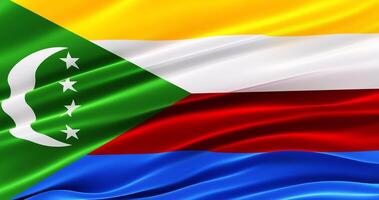 3D waving flag of comoros, Official flag of comoro islands. 3D render photo