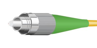 3D fiber optic cable with FC APC connector on white background. illustration EPS 10. vector