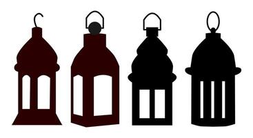 Set of four distinctive vintage lantern silhouettes, ideal for retro-themed designs and creative projects. vector
