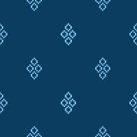 Blue color background motif cross stitch ethnic pattern fabric patternmotif pixel art design. vector