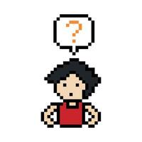 Character 8 bit boy man male with question mark of question query questionaire pixel art. vector