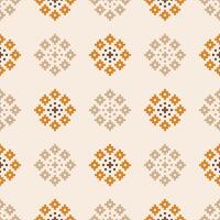 Brown cream color background with ethnic design fabric pattern pixel art decor. vector