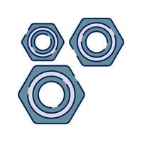 Nut and Bolts, hardware components used for securing materials together in construction and assembly. vector