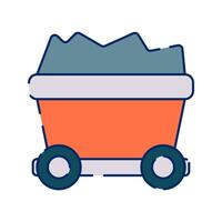 Mine Cart, small vehicle for transporting materials like gravel, sand, or ore in construction or mining. vector