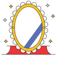 Ornate Oval Mirror, Yellow Frame, Red Stand, Beaded Design vector
