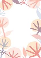 Modern natural background or backdrop decorated with colored translucent tree branches or sprigs. Floral card template, frame or border with exotic foliage. illustration in flat style. vector