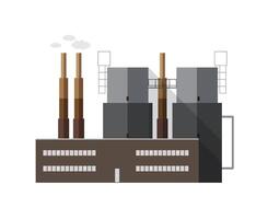 Contemporary factory building with pipes emitting smoke isolated on white background. Electricity generating plant of modern architecture. Colorful cartoon illustration in flat style. vector