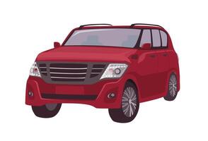 Modern red crossover, CUV car or automobile isolated on white background. Elegant stylish premium motor vehicle for adventure travel, journey. Colorful illustration in flat cartoon style. vector