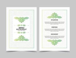green and white restaurant menu with texture pattern and frame element vector