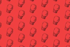 boxing gloves doodle seamless pattern on red background. boxing mitts hatching engraving pattern background wallpaper. retro boxing gloves background for boxing sport decor and merchandise vector