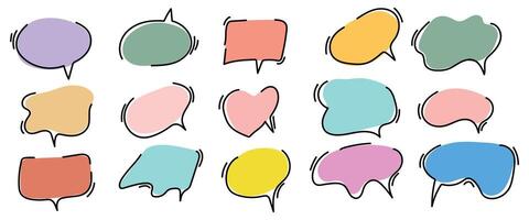 Set of colorful hand drawn speech bubbles. Isolated on white background. vector