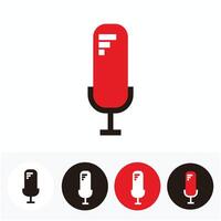 three stripes microphone set for broadcast or podcast - silhouette of three stripes microphone isolated on white, black and red circle - three stripes microphone logo or icon set vector