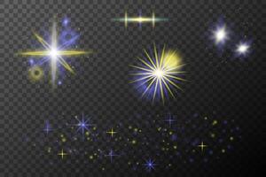 set of glowing stars, and stars on background vector