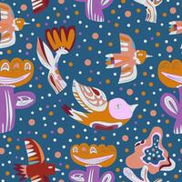 a pattern folk with birds and cactus plants vector