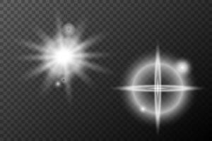 set of glowing stars and light rays on background vector