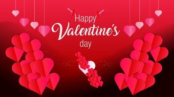Valentines day rectangle background design with pink and red gradient heart shapes for february 14 vector