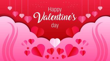 Happy valentines day rectangle background design of with pink and red gradient heart shapes vector
