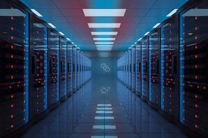 Glowing server racks symbolize efficiency and advanced technology photo