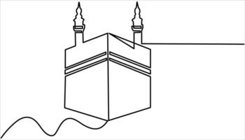 Kaaba continuous one line drawing. Hajj and umrah concept vector