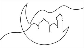 Ramadan Kareem continuous one line art drawing vector