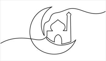 Ramadan Kareem continuous one line art drawing illustration. Single Line Icon Design vector