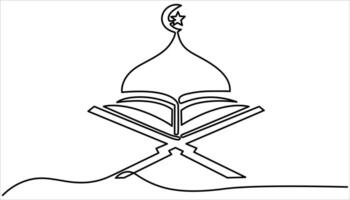 Quran continuous one line art drawing illustration. single line icon vector