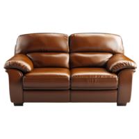 Elegant Brown Leather Sofa for Modern Living Spaces Transparent Background. png