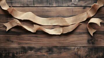 Rustic Wooden Table with Burlap Ribbons Suitable for Rustic Chic Designs and Events photo