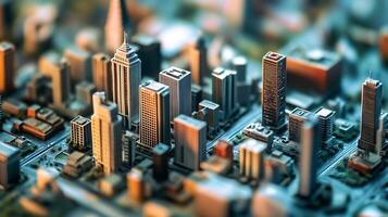 Intricate Miniature Model of a Modern Metropolis with Skyscrapers photo