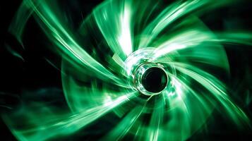 Dynamic Abstract Green Swirl with Vivid Light Effect on Dark Background photo