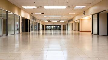 Empty Shopping Mall Corridor with Closed Shops and Bright Lighting photo