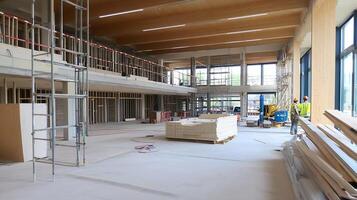 Modern Construction Site with Workers Focused on Interior Design and Architectural Structures photo