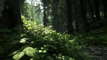 Lush Green Forest with Sunlight Filtering Through Foliage photo