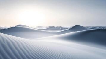 Serene Minimalistic Desert Landscape with Sand Dunes and Soft Sunrise Lighting for Perfect Tranquil Atmosphere photo