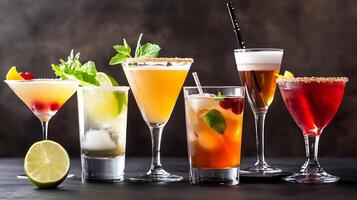 Assorted Vibrant Cocktail Glasses with Fresh Natural Ingredients on Display photo