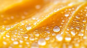 Abstract Closeup of Yellow Petal with Dew Drops in Macro Nature Photography photo