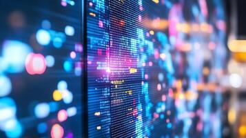 Digital Data Stream Network with Blurred Abstract Background in Bright Colors photo