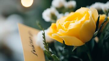 Close-Up of Yellow Rose Bouquet with Soft Focus and Warm Lighting photo