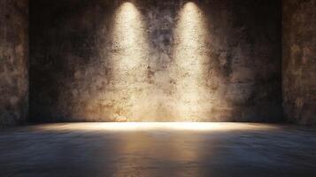 Empty Concrete Room with Dramatic Lighting Shadows and Textured Walls Minimalist Design photo