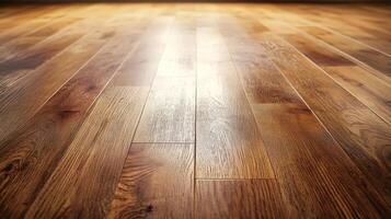 Close-Up of Shiny Hardwood Floor with Textured Wood Grain and Warm Rich Brown Tones photo
