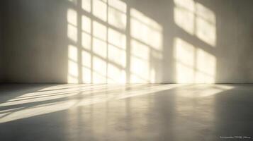 Empty Minimalist Room with Light and Shadow Through Large Windows photo