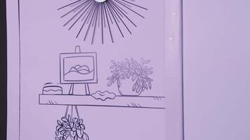 Wall with artistic sketch style decor and minimalistic elements video