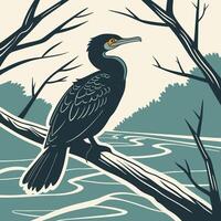 The illustration of double crested cormorant bird vector