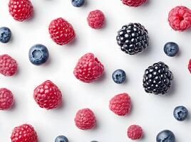 Assorted Berries Arranged In A Pattern On White photo