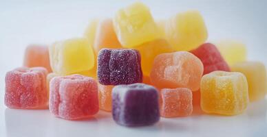 Colorful sugary cube shaped jellies in a pile photo