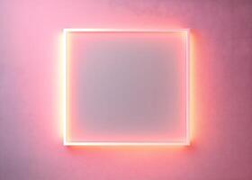 Illuminated Square Frame on Pink Wall Background photo