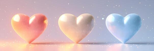 Three pastel hearts sparkle softly on a light background photo