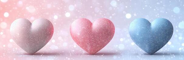 Three Glittery Hearts Displayed Against A Soft Bokeh Background photo